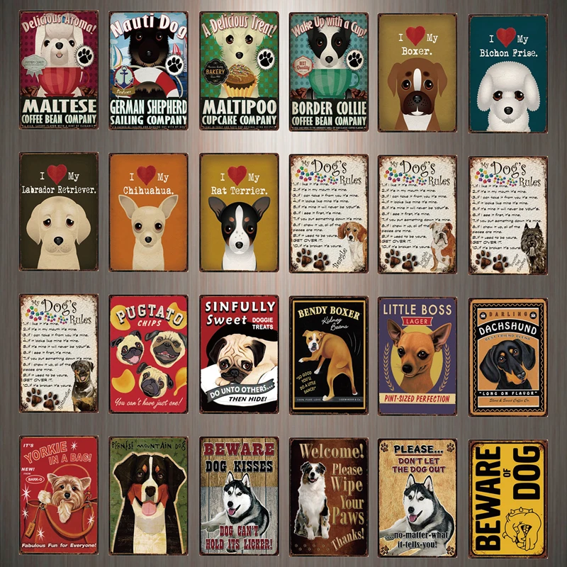 

[ Kelly66 ] I Love My Boxer Rules Waring Beware Of Dog Metal Sign Tin Poster Home Decor Bar Wall Art Painting 20*30 CM Size Dy69