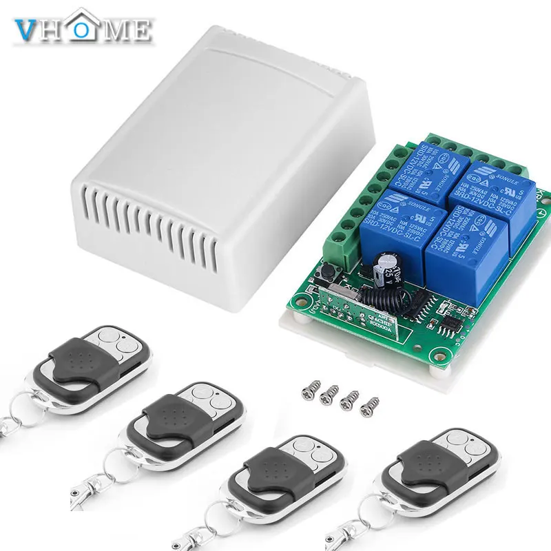 

Vhome 433Mhz RF Wireless Gate Remote Control,AC85V ~ 250V 4 Channel Relay Transmitter Receiver Smart Door Control