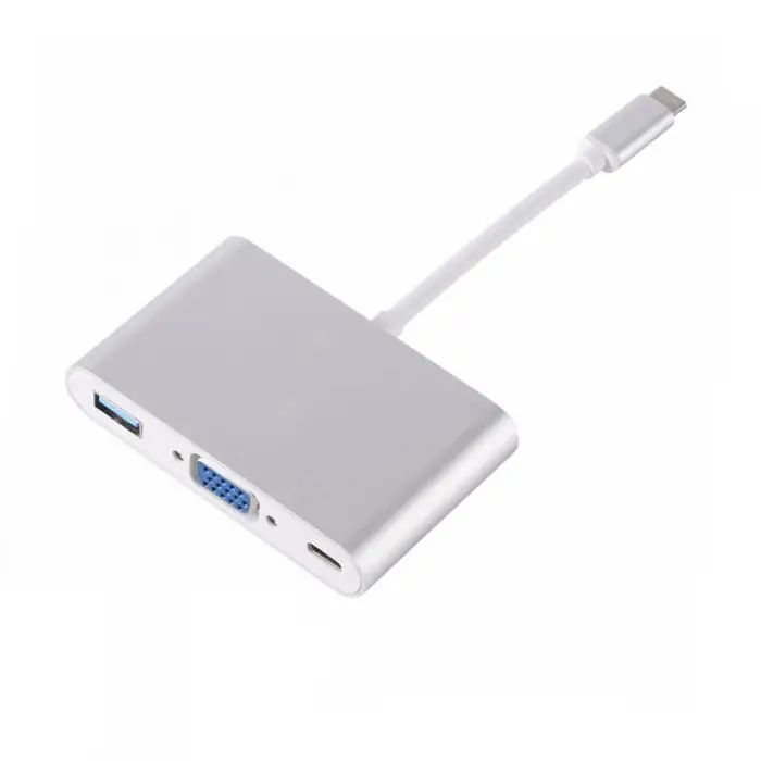 3 в 1 USB 3,1 Тип C к VGA адаптер Multi порты и разъёмы USB 3,0 хаб с тип-c Женский зарядки порты и разъёмы видео конвертер для MacBook Pro - Цвет: Sliver