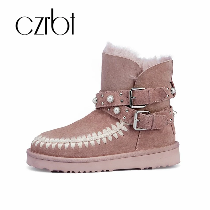 

CZRBT new sheepskin boots women's winter hot sale women's shoes flat belt buckles waterproof non-slip thick velvet women's boots
