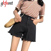 Gkfnmt деним Женские сексуальные шорты летние прямые свободные шорты джинсы размера плюс джинсы с высокой талией черные белые модные шорты