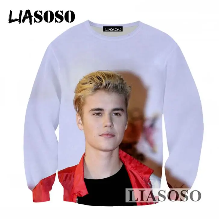LIASOSO Newest Round Neck Long Sleeves Sweatshirt Men Women 3D Print Pullovers Singer Justin Bieber Tracksuit Clothing T747