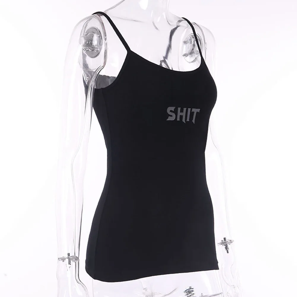 Женские топы, Camisole, готический панк, женская сексуальная майка, жилет без рукавов, с открытой спиной, с бретельками, блузка, футболка, топ с буквенным принтом