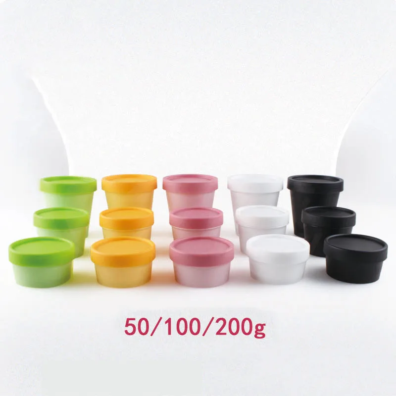 

20pcs Cosmetic Jar Cream Container Pot Plastic Inner Lids Black Empty Box Tin Mask Containers White Packaging 50g 100g 200g Jars