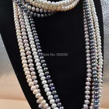 Для женщин ювелирные изделия 120 см длина 8 мм хлеб пресной воды Жемчужное ожерелье