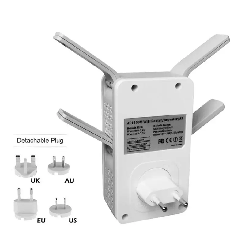 Беспроводной двухполосный AC 1200M 2,4 Ghz/5 Ghz мини маршрутизатор Wifi ретранслятор диапазона с 4 внешними антеннами ЕС Plug