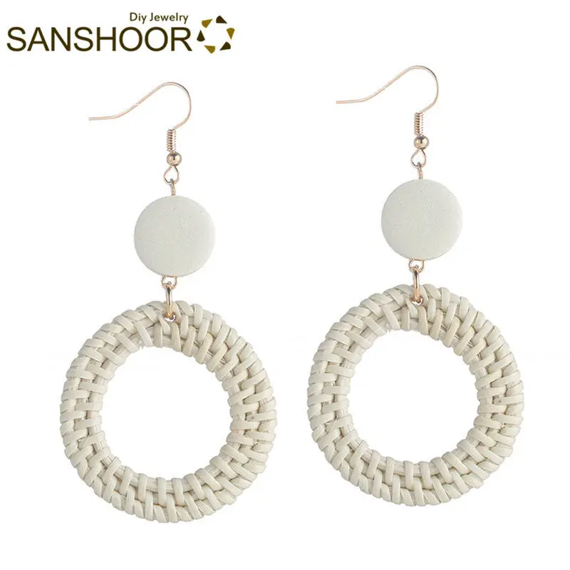 Set 1 SANSHOOR 4* 8 см в продаже плетеные серьги из ротанга висячие серьги Элегантные женские Выбор натуральные деревянные украшения дизайн для женщин 6 пар - Окраска металла: Set 1