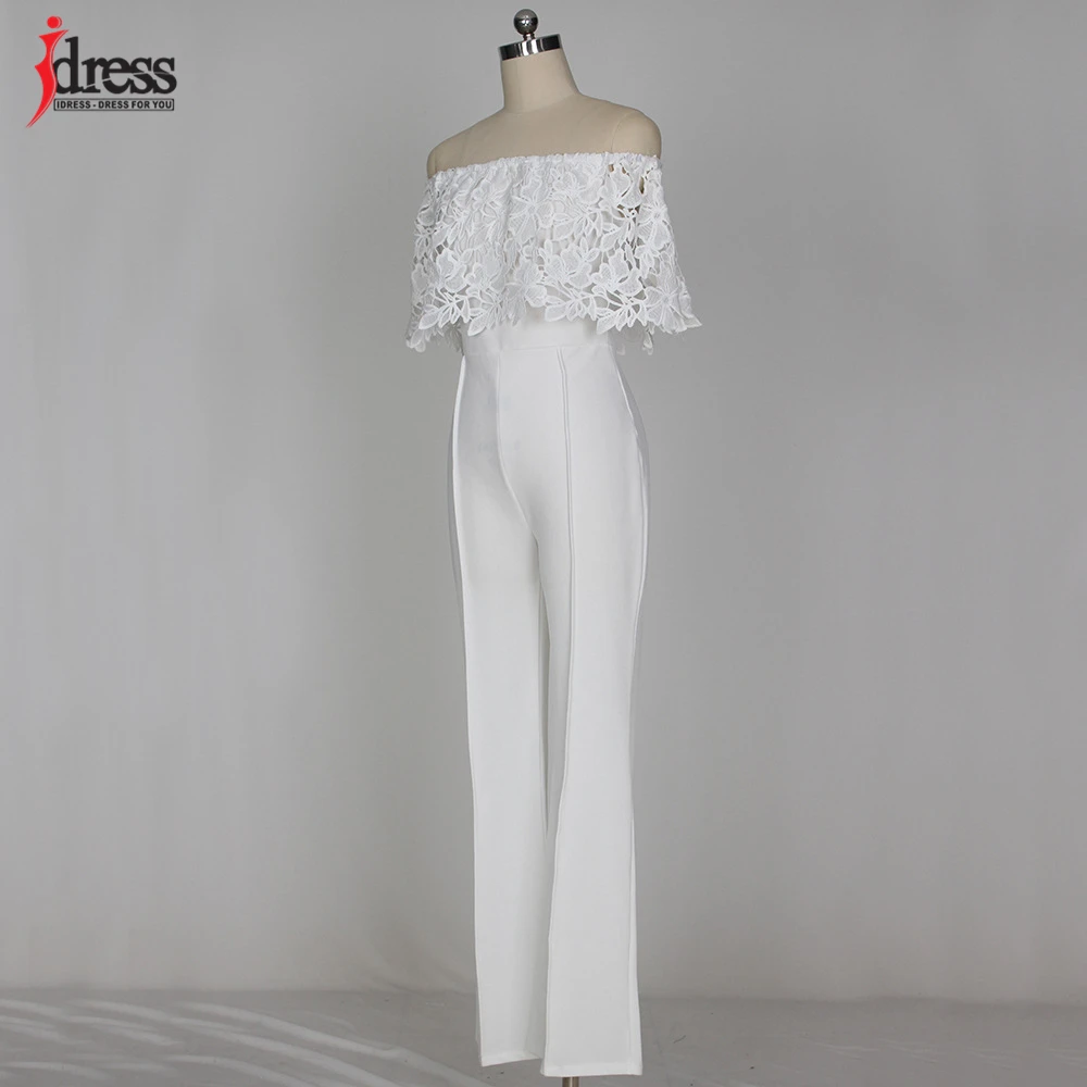 IDress Lace Crochet Rompers Women Jumpsuit Sexy Strapless Bodycon Jumpsuit Wide Leg Black White Yellow Long Pant Romper Overalls (30)