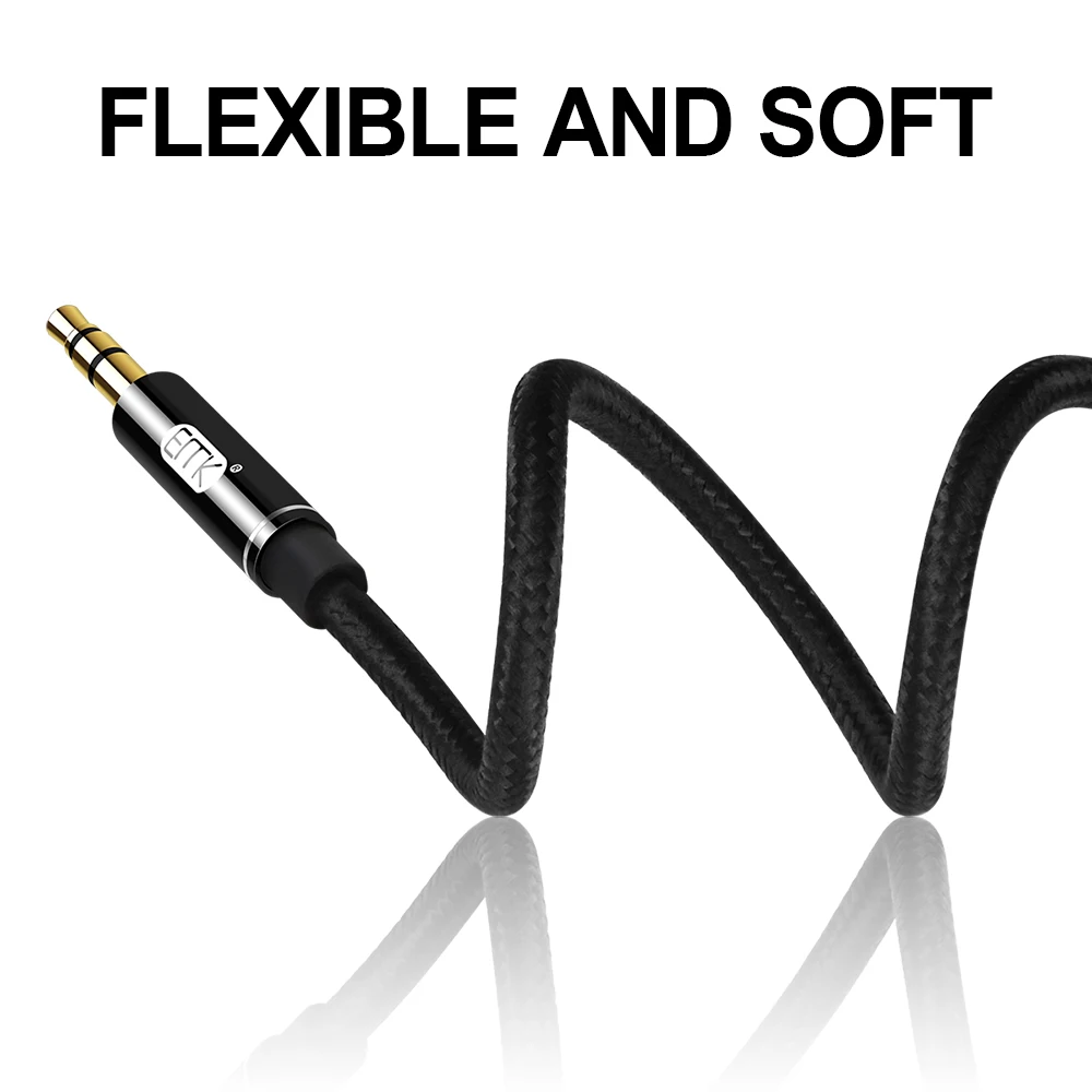 EMK Aux Cable 3.5mm Jack Gold Plated Male to Male 3.5 mm Audio Cable Round Aux Cord for iphone/Car/Headphone/speaker/MP3/MP4