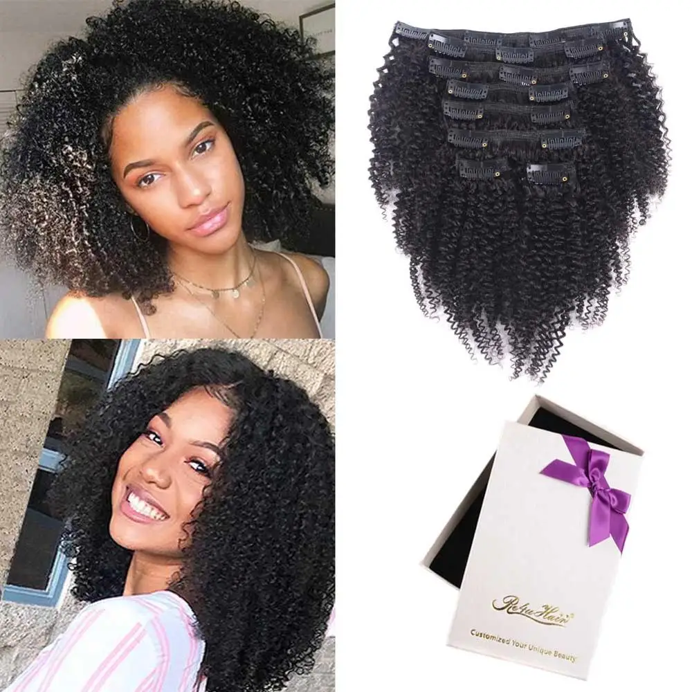 

Afro Kinky Curlys Clip In Human Hair Extensions 4B 4C Clip on Extensions For Black Women Virgin Vietnamese Hair 128 grams/set