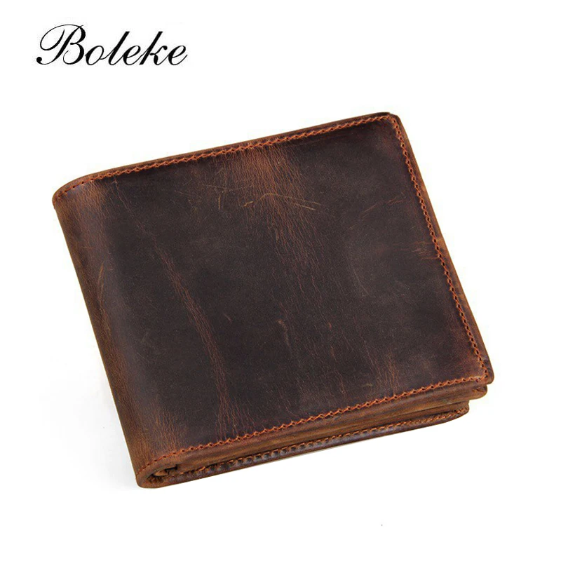 

High Quality Genuine Leather Wallets for Men Crazy Horse Leather Short Zipper Vintage Card Holder Case Carteira Masculina 8056