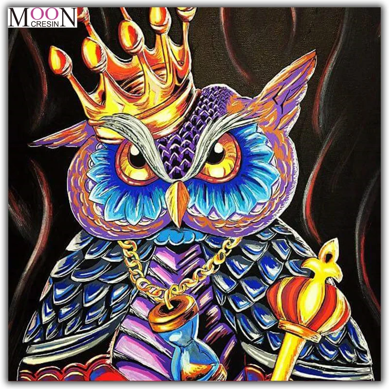 

MOONCRESIN Diy Diamond Painting Cross Stitch Owl With Crown Cartoons Diamond Mosaic Full Round Diamond Embroidery Gifts Handmade