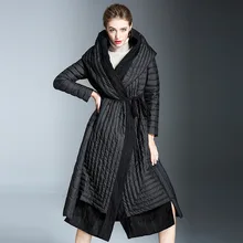 LANMREM Зимняя Новая модная женская высококачественная черная тонкая куртка с капюшоном на повязке на талии льняное пальто YE816