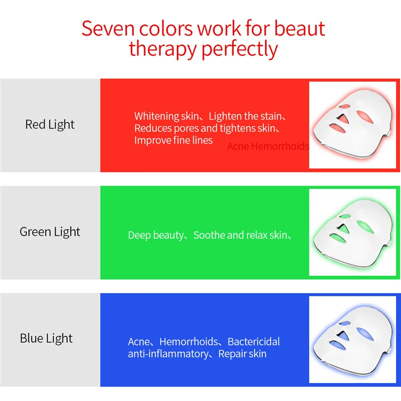 Электрический 7 цветов светодио дный маска для лица ФДТ фотон уход за кожей, омоложение анти-акне удаление морщин спа лица Красота массажер