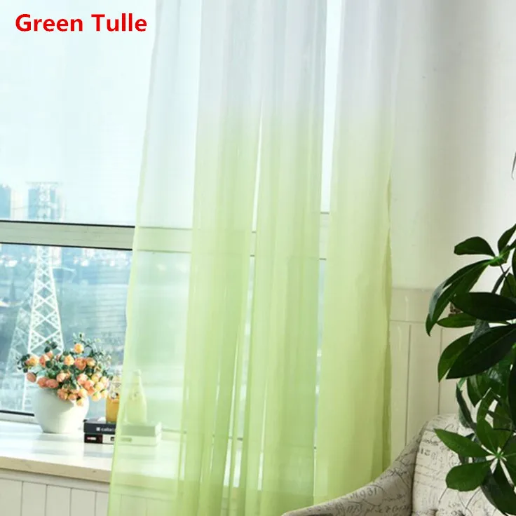 Green Tulle Зеленые занавески с градиентным принтом, вуаль, занавески, современные окна, гостиная, тюль, занавески, s занавески, серая ткань, Cortinas T& 185#30 - Цвет: Green Tulle