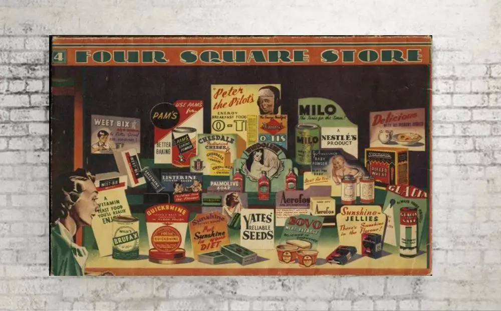 

New Zealand NZ 1950 Four Square Grocery Travel Classic Wall Stickers Canvas Painting Vintage Poster Home Bar Decor Gift