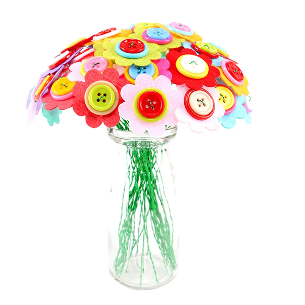 DIY Non woven Button Artificial Flower Pot Children Handicraft Toys