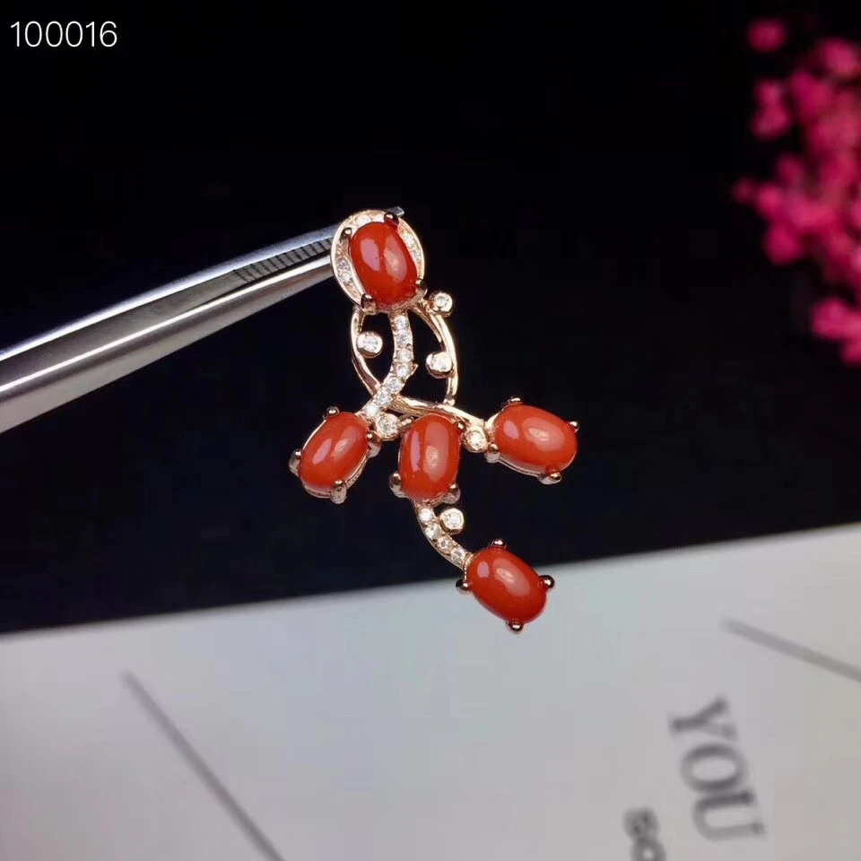 

natural red coral Pendant natural gemstone pendant necklace S925 silver Elegant geometry Leaf woman girl party gift jewelery