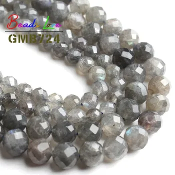 

High Quality Natural Faceted Grey Labradorite Stone Round Loose Spacer Beads for Jewelry Making Diy Bracelet 6mm 8mm 7.5 Inches
