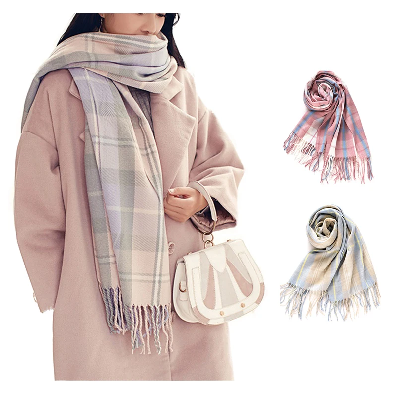 

Fashion Plaid Tassels Thick Scarf Poncho Cape Women Fashion Cashmere Winter Warm Scarves Girl Long Soft Classic Shawl Muffler