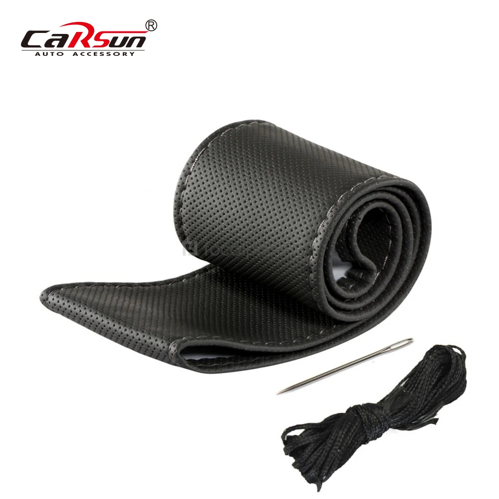 

Auto Car Steering Wheel Cover Hot Auto Car Universal PU Leather DIY Black Car Steering Wheel Cover With Needles and Thread