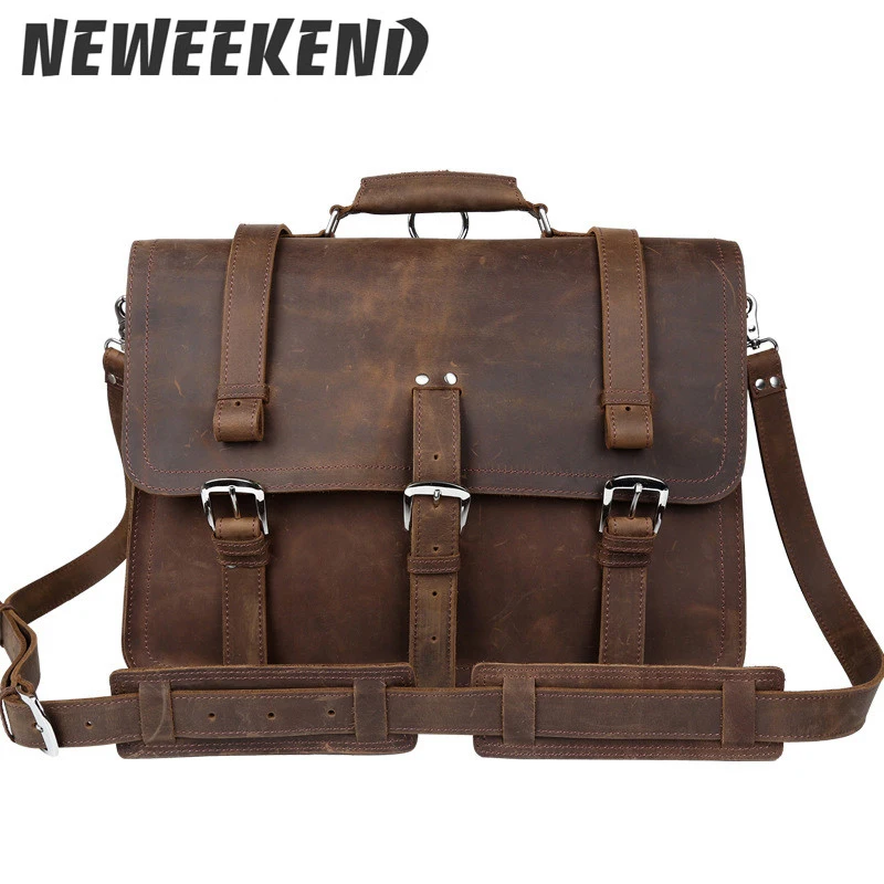 Genuine Leather Big Capacity 17 Inch Laptop Backpack Men’s Genuine Leather Crossbody Shoulder Bag Portfolio 5048
