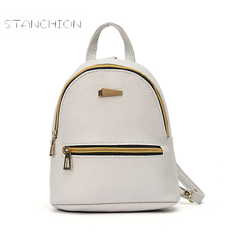 Backpack Faux Leather Mochila Feminina Daily Solid Zipper Student Rivet School Bag For Teenage Girls Cute