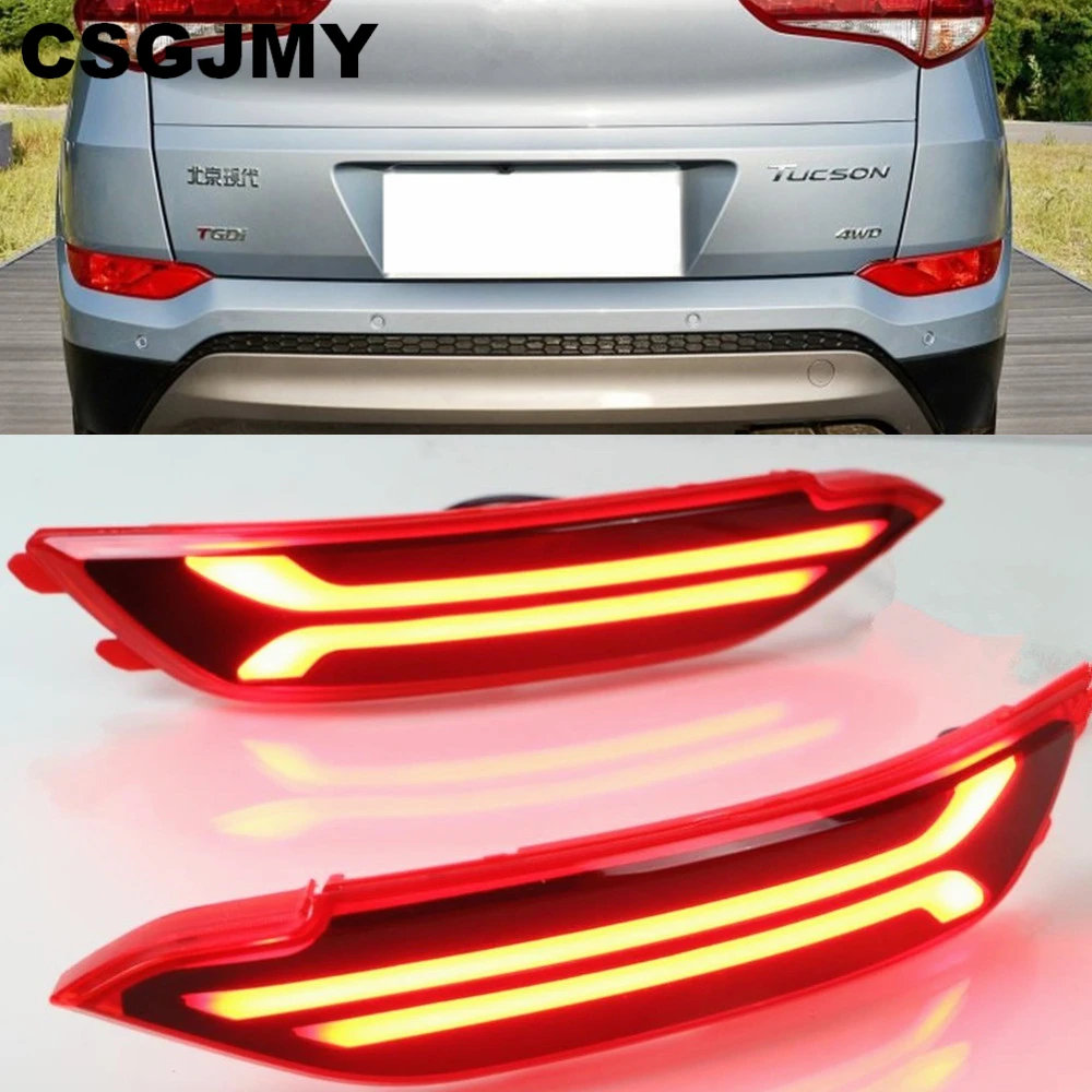 

2 PCS for hyundai tucson 2015-2018 LED warning light brake light moving turn signal rear bumper light reflector with 3 functions