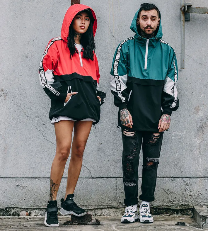 Patchwork Color Block Pullover Hooded Jackets 1