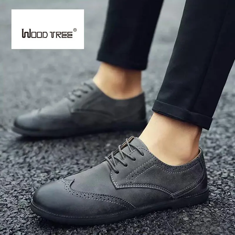 

WOODTREE Men Leather Shoes Casual New 2016 Genuine Leather Shoes Men Oxford Fashion Lace Up Dress Shoes Outdoor Work Shoe