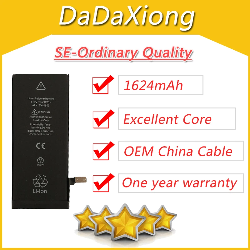 

10pcs/lot Real 1624mAh Core USA Protection board 3.7V Zero cyclic Battery for iPhone SE replacement repair parts SE-A