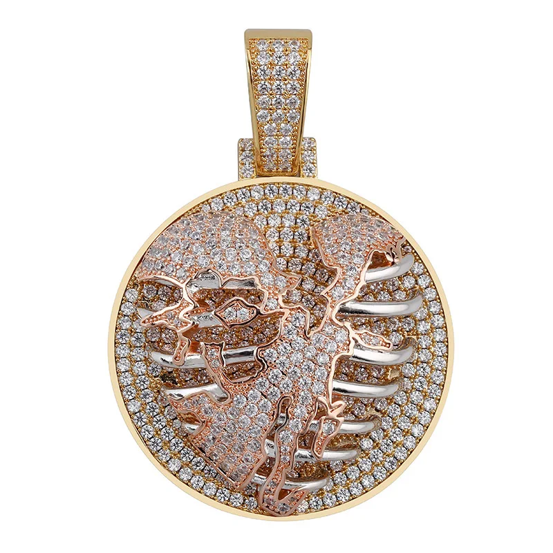 Скелет Сердце Медальон тренд кулон ожерелье кубический циркон Iced Out цепи мужские и женские ювелирные изделия Хип-хоп подарки