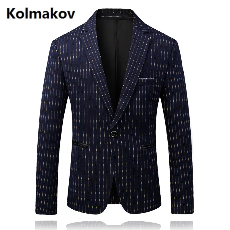 KOLMAKOV 2018 spring casual Stripe coats Men's high Quality Blazers Slim Fit Mens Printed club dress Blazer Jacket men 3 color