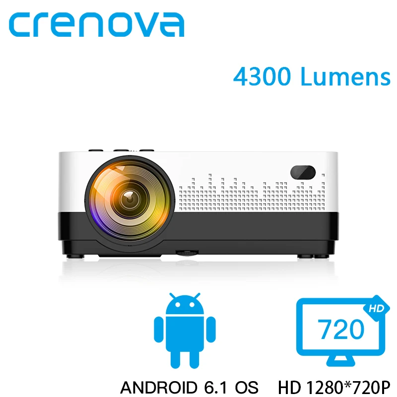 CRENOVA Newest LCD Projector For Home Theater Movie Projector With 4300 Lumens Android 6.1 OS WIFI Bluetooth HD 1280*720P Beamer