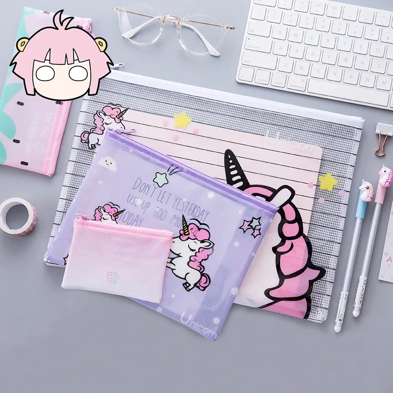 

Popular Unicorn Colorful File Bag Document Bag File Folder Stationery Filing Production Pencil Case Zipper Bag Pvc Bag