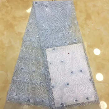 

Beautiful Design beads Embroidered Mesh Lace Fabric For Women Party Dress Lace African Skyblue Sequins Guipure Net Lace Material