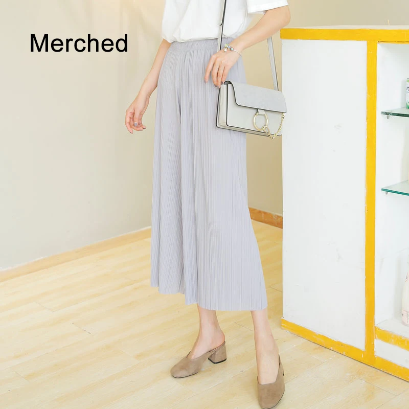 Merched Casual Loose Solid Pleated Women Wide Leg Pants