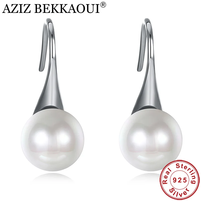 

AZIZ BEKKAOUI Hot Sale 925 Sterling Silver Elegant Round Pure Love Pearl Drop Earrings for Women Sterling Silver Jewelry Brincos