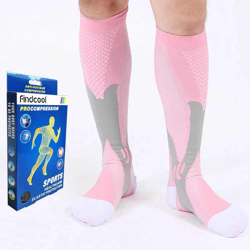 Findcool медицинские поддерживающие голени для ног носки для варикозного расширения вен Компрессионные носки обертывание ног формирование для мужчин женщин гольфы - Цвет: Pink