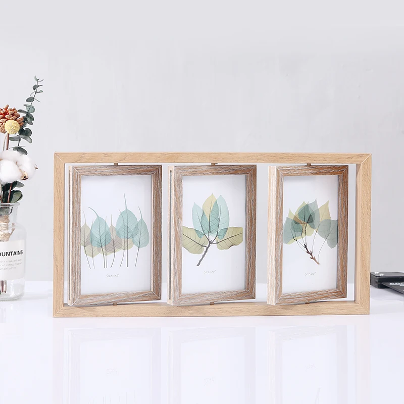 

Creative Nordic Vintage Wooden Photo Frame Platform 6 Inch 7 Inch Rotating Double-sided Photo Frame Combined Decoration Crafts