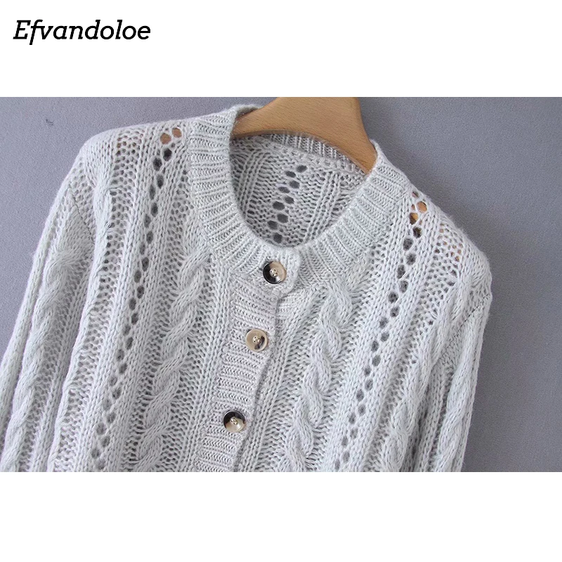 Efvandoloe, осенний свитер, женский кардиган, корейский стиль, круглый вырез, джемпер kardigan