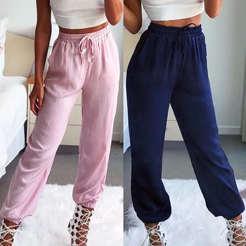 

Summer Women Wide Leg Pants Drawstring Solid Color High Waist Lady Girl Casual Trousers for Women Female Pants Pantalones Mujer
