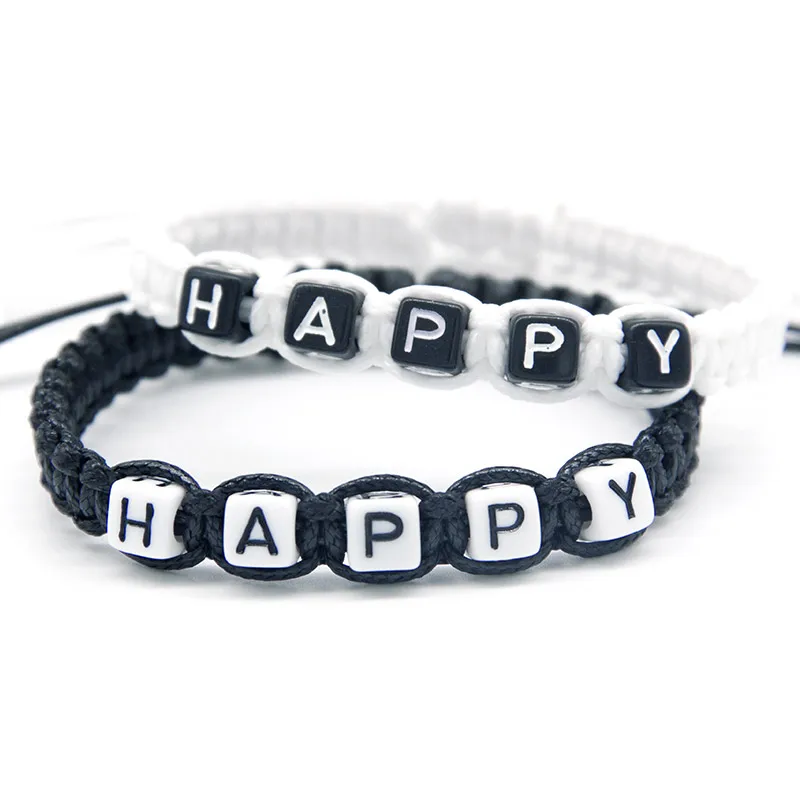 

1pcs HAPPY Everyday Charm Bracelets Rope Chain Infinity Wish Adjust Size for Women Men Friends Beaded Jewelry Gifts Accessories