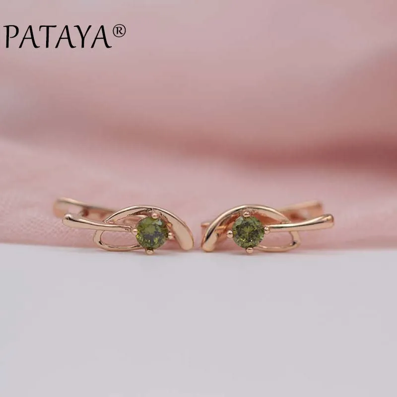 Эксклюзивные свадебные серьги PATAYA с буквой D, 585 розовое золото, оливково-зеленый натуральный циркон, ювелирное изделие для невесты, изысканные уникальные короткие серьги