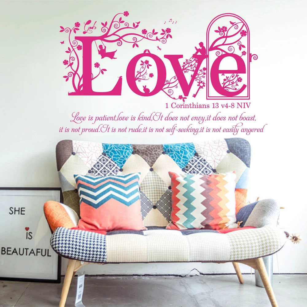 1 Corinthians 13 v 4-8  NIV Christian Bible Verse  Wall Sticker Bedroom Living Room Religion Family Love Quote Wall Decal Vinyl (2)