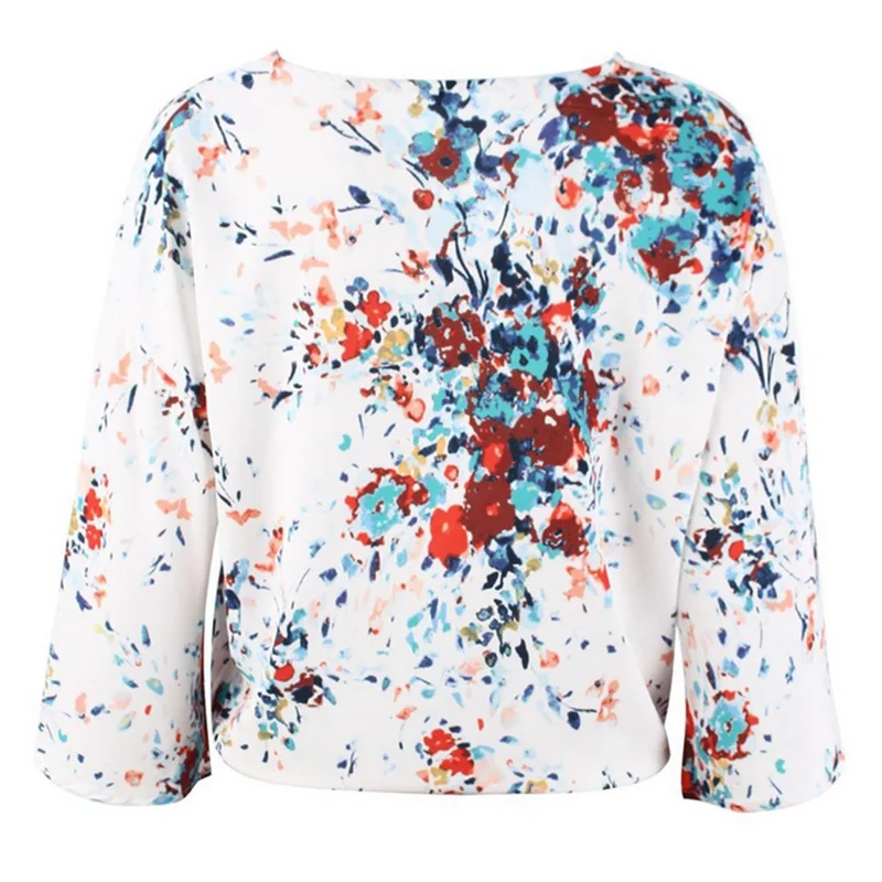 LAAMEI 2018 Summer Women Sexy V Neck Casual Loose Chiffon Blouses Flare Sleeve Blusas Feminina Print Shirt Bohemian Clothing Blouses