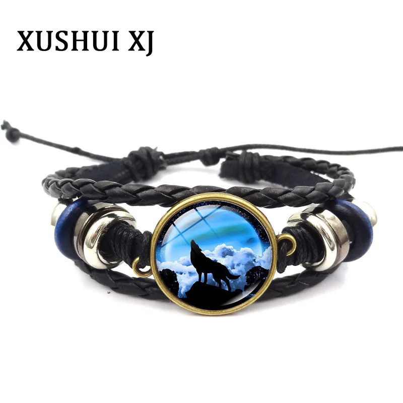 XUSHUI XJ волчий стеклянный кабошон кожаный браслет ручной работы DIY ювелирные