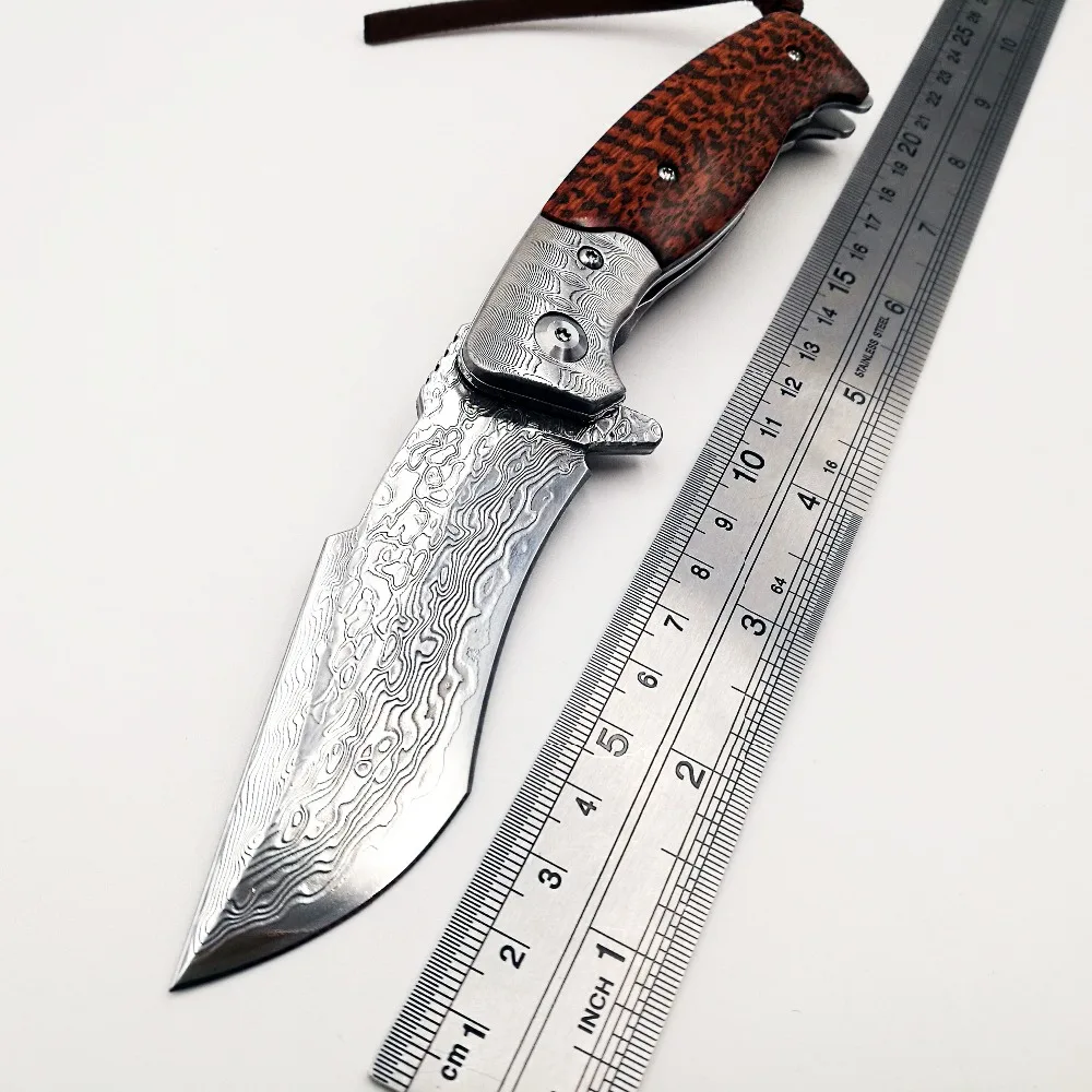 JSSQ карманный складной нож VG10 дамасское лезвие с деревянной ручкой для кемпинга, охоты, тактические мини-Ножи EDC для выживания, многофункциональные инструменты