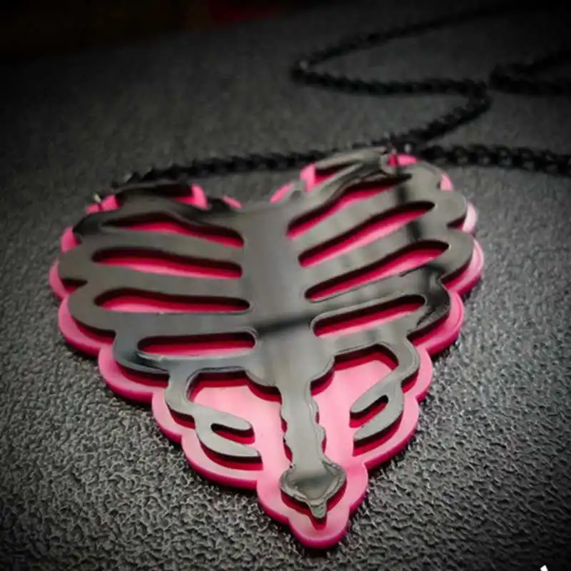 

Fashion Hip Hop Jewelry PUnk Acrylic Choker Pink Heart Necklace With Skeleton