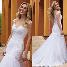 Чудесные тюлевые Свадебные платья с v-образным вырезом, с кружевными аппликациями, тонкое свадебное платье vestido de formatura